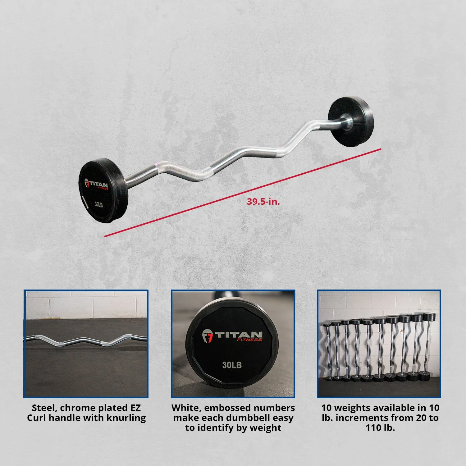 Scratch and Dent - Rubber Fixed Barbell | EZ Curl | 30 LB - FINAL SALE - Image 2