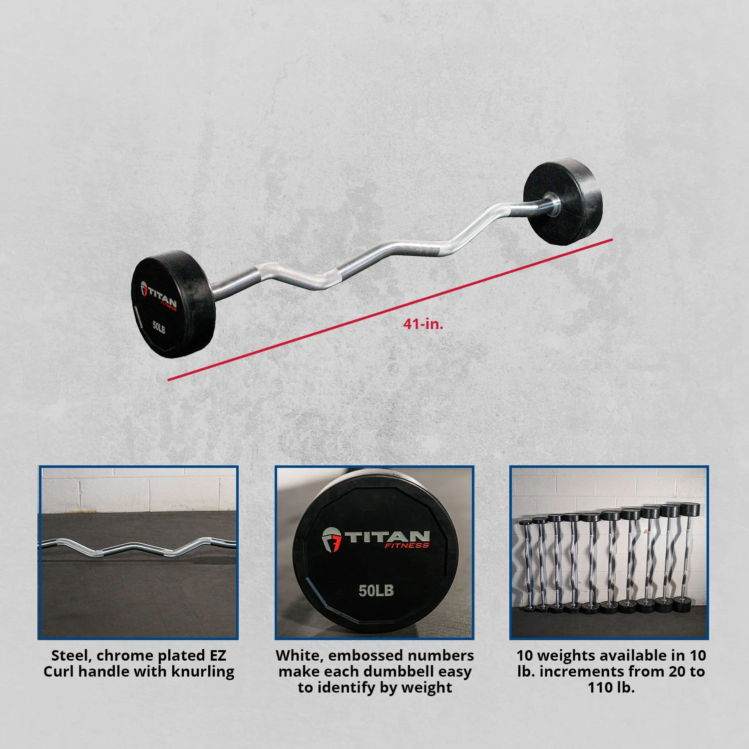 Scratch and Dent - Rubber Fixed Barbell | EZ Curl | 50 LB - FINAL SALE - Image 2