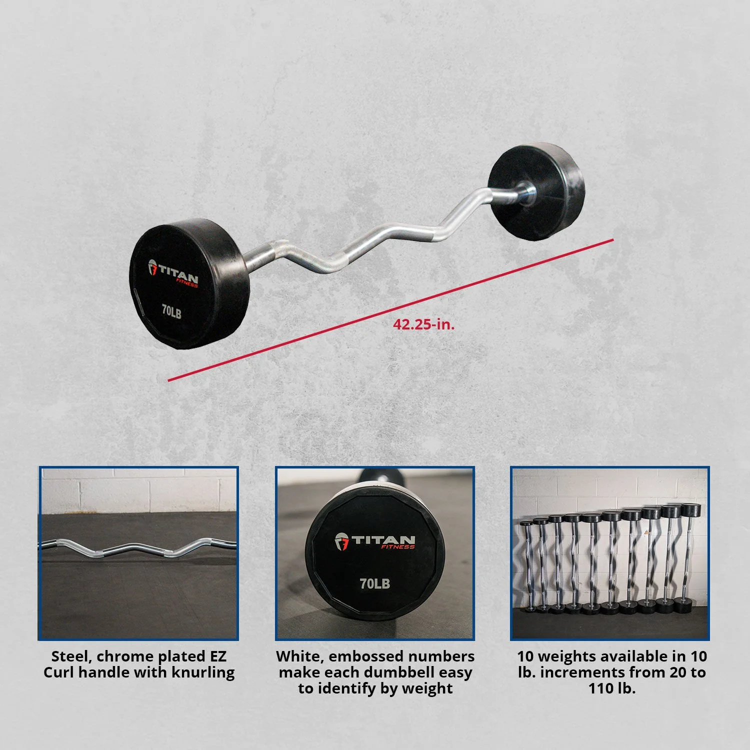 Scratch and Dent - Rubber Fixed Barbell | EZ Curl | 70 LB - FINAL SALE - Image 2