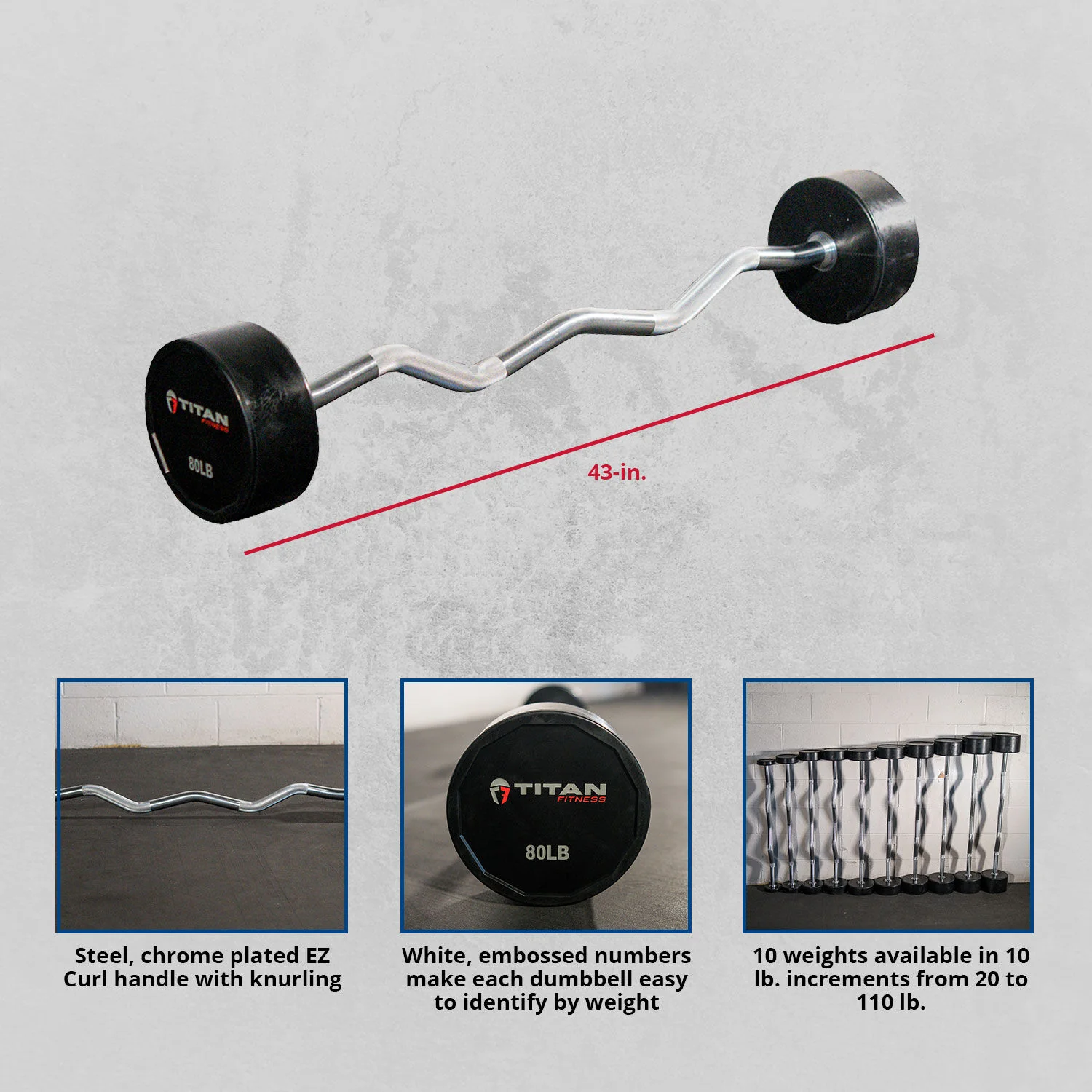Scratch and Dent - Rubber Fixed Barbell | EZ Curl | 80 LB - FINAL SALE - Image 2