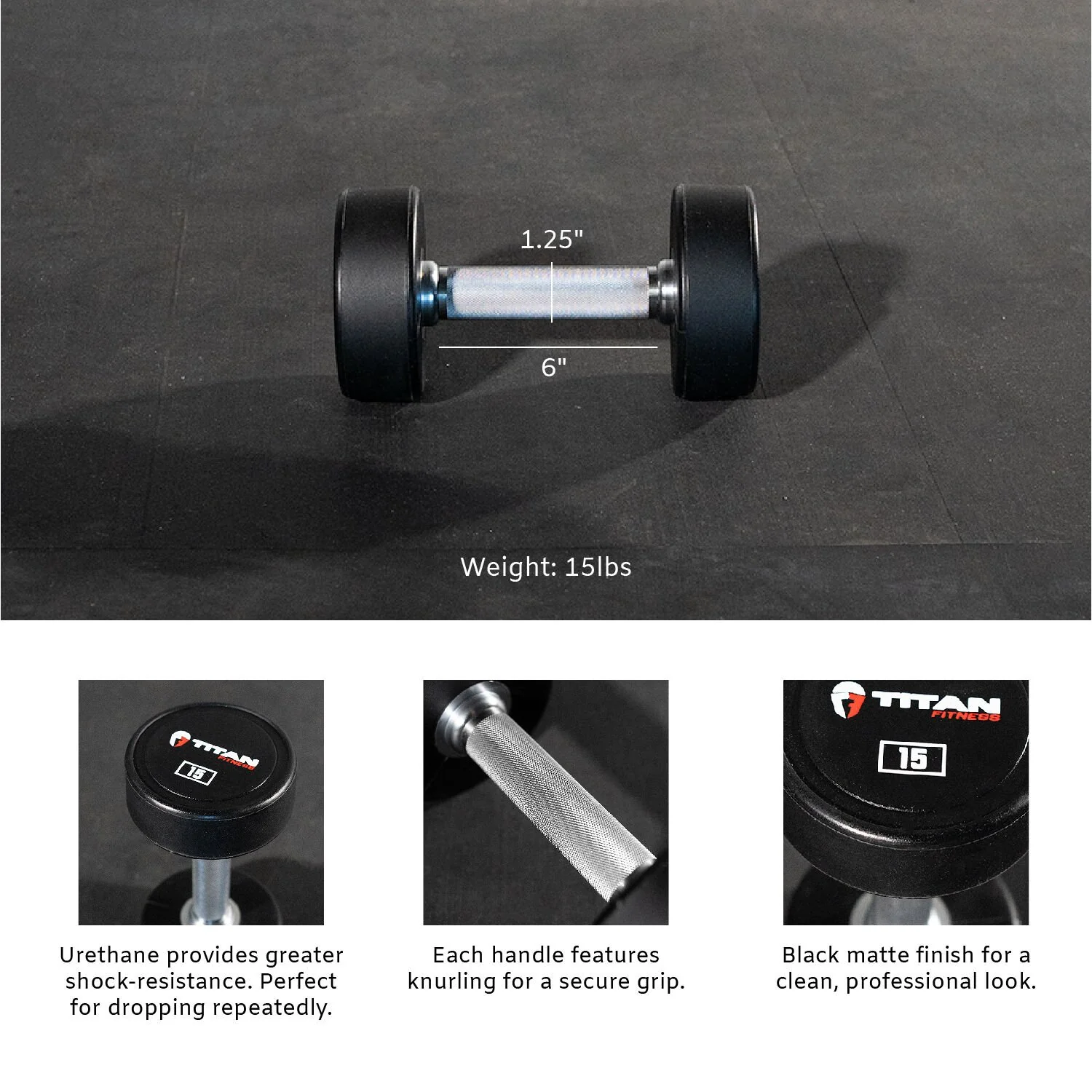 Scratch and Dent - Single 15 LB Round Urethane Dumbbell - FINAL SALE - Image 3