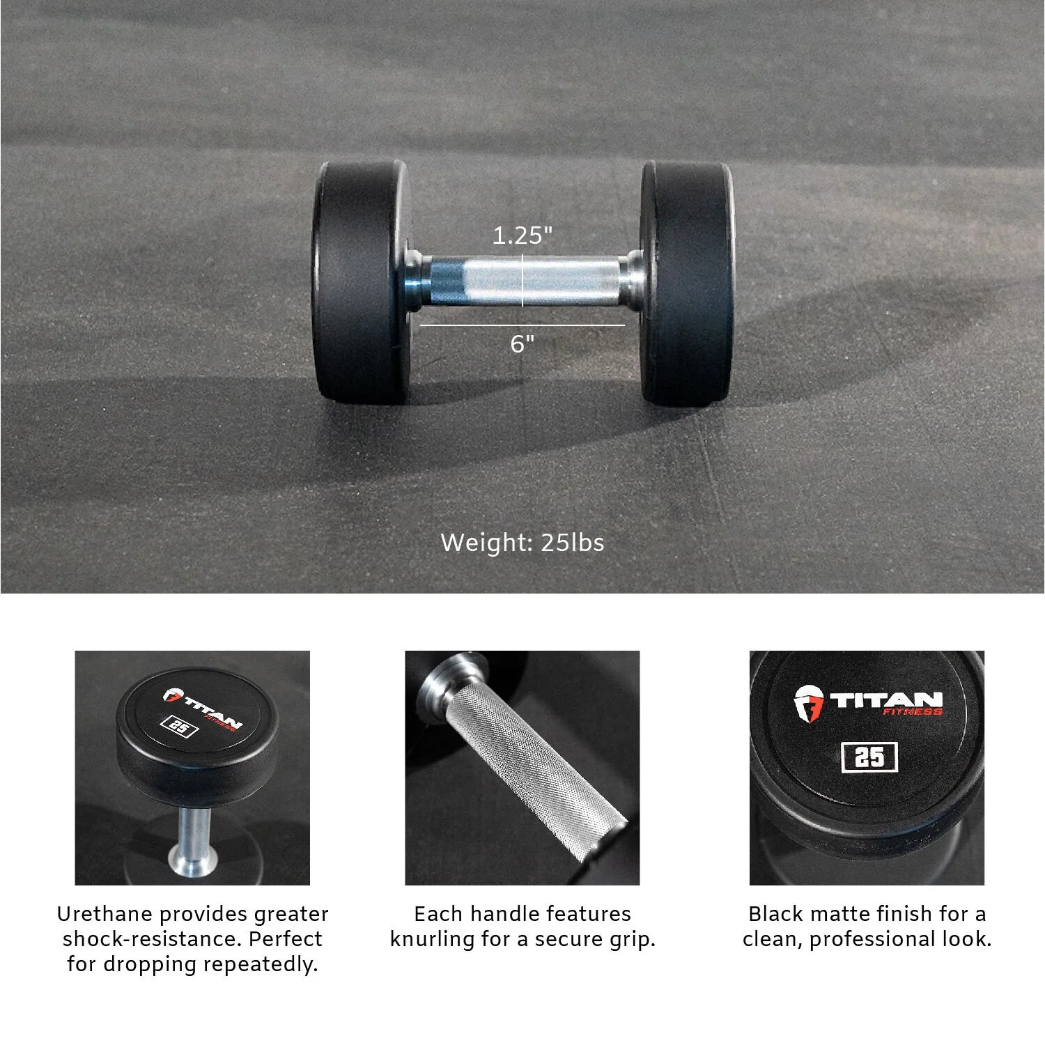 Scratch and Dent - Single 25 LB Round Urethane Dumbbell - FINAL SALE - Image 3