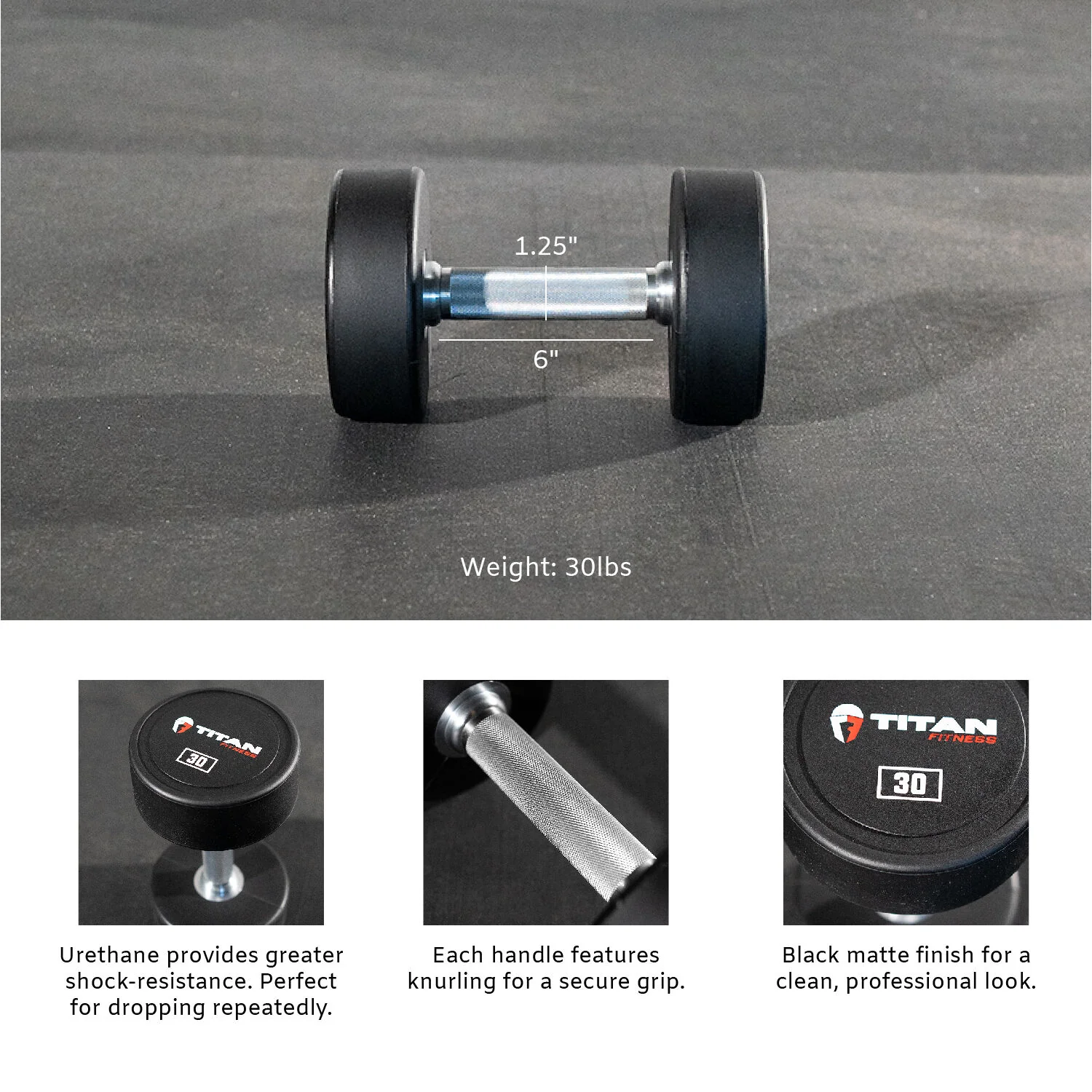 Scratch and Dent - Single 30 LB Round Urethane Dumbbell - FINAL SALE - Image 2