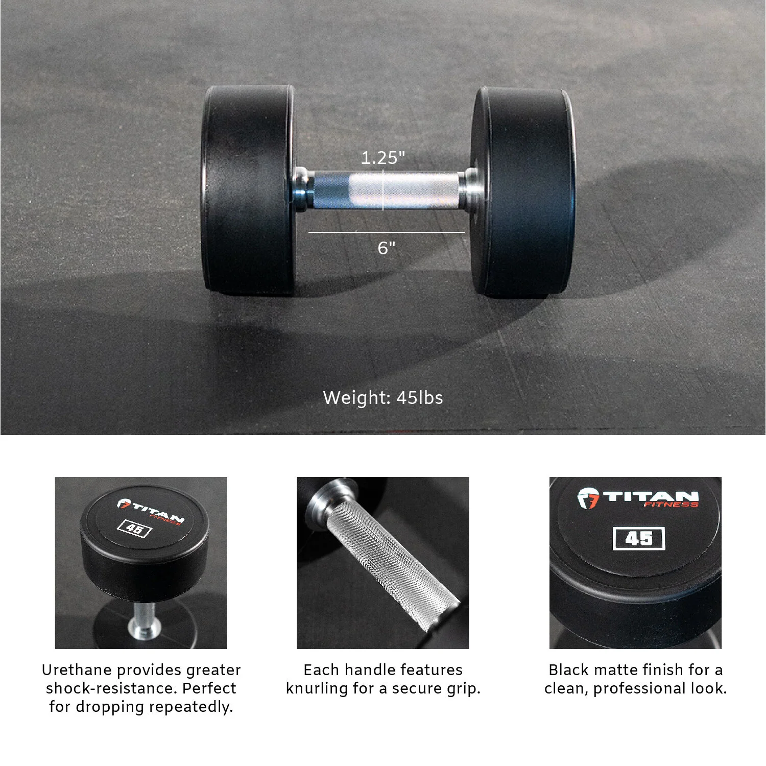 Scratch and Dent - Single 45 LB Round Urethane Dumbbell - FINAL SALE - Image 2