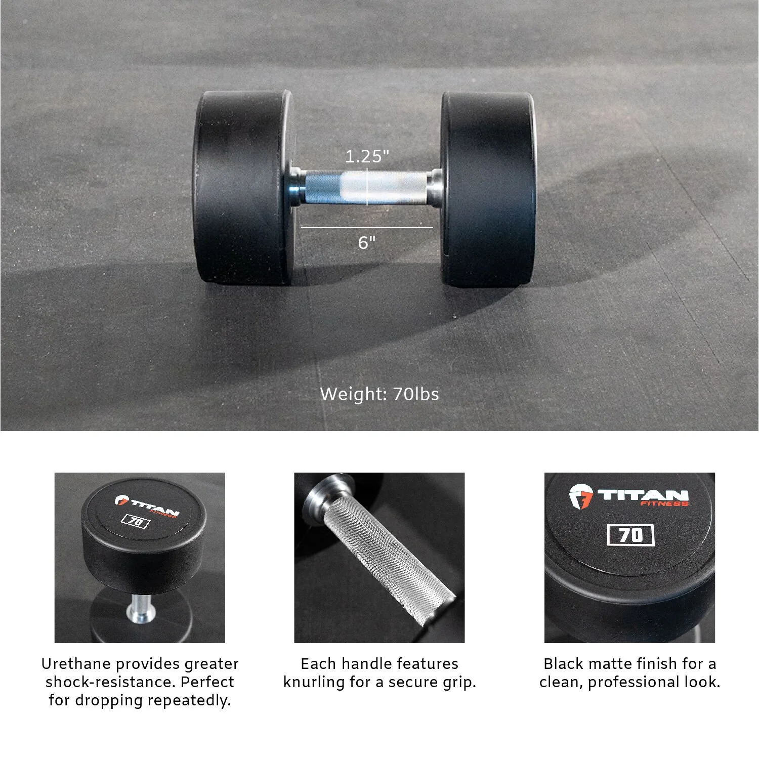 Scratch and Dent, 70 LB Classic Round Urethane Dumbbell - Image 2