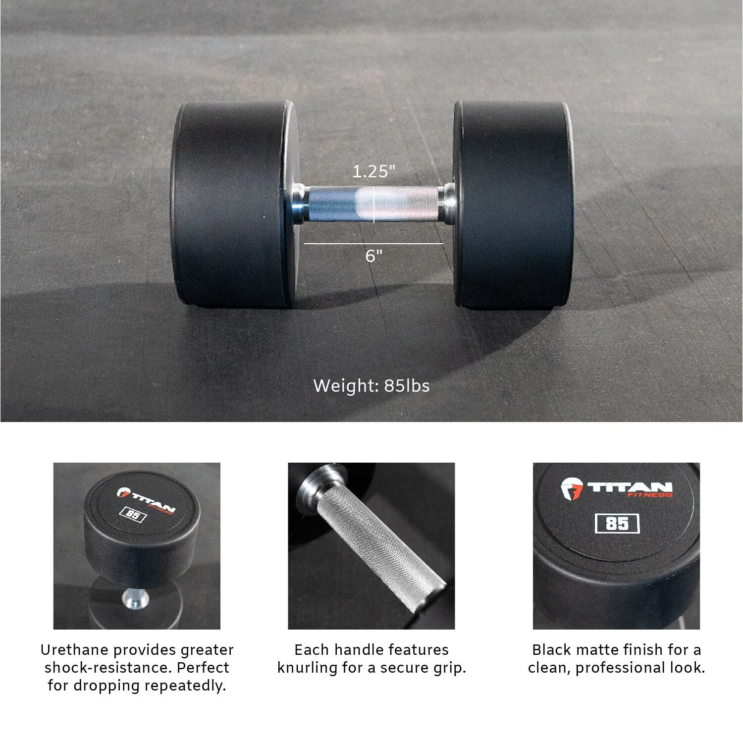 Scratch and Dent - Single 85 LB Round Urethane Dumbbell - FINAL SALE - Image 2