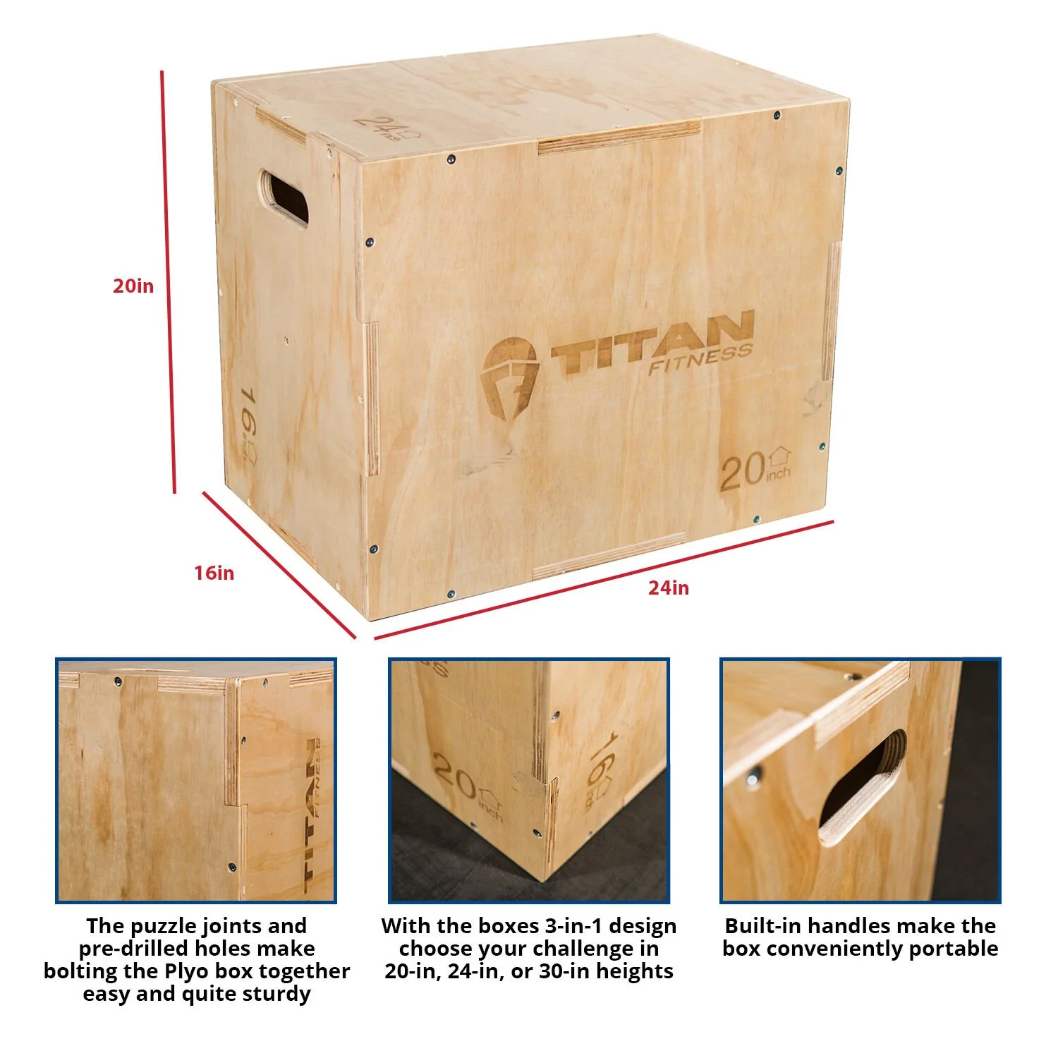 Scratch and Dent - Titan Fitness 16" 20" 24" Wood Plyometric Box HD Plyo Box Jump Exercise Training - FINAL SALE - Image 2