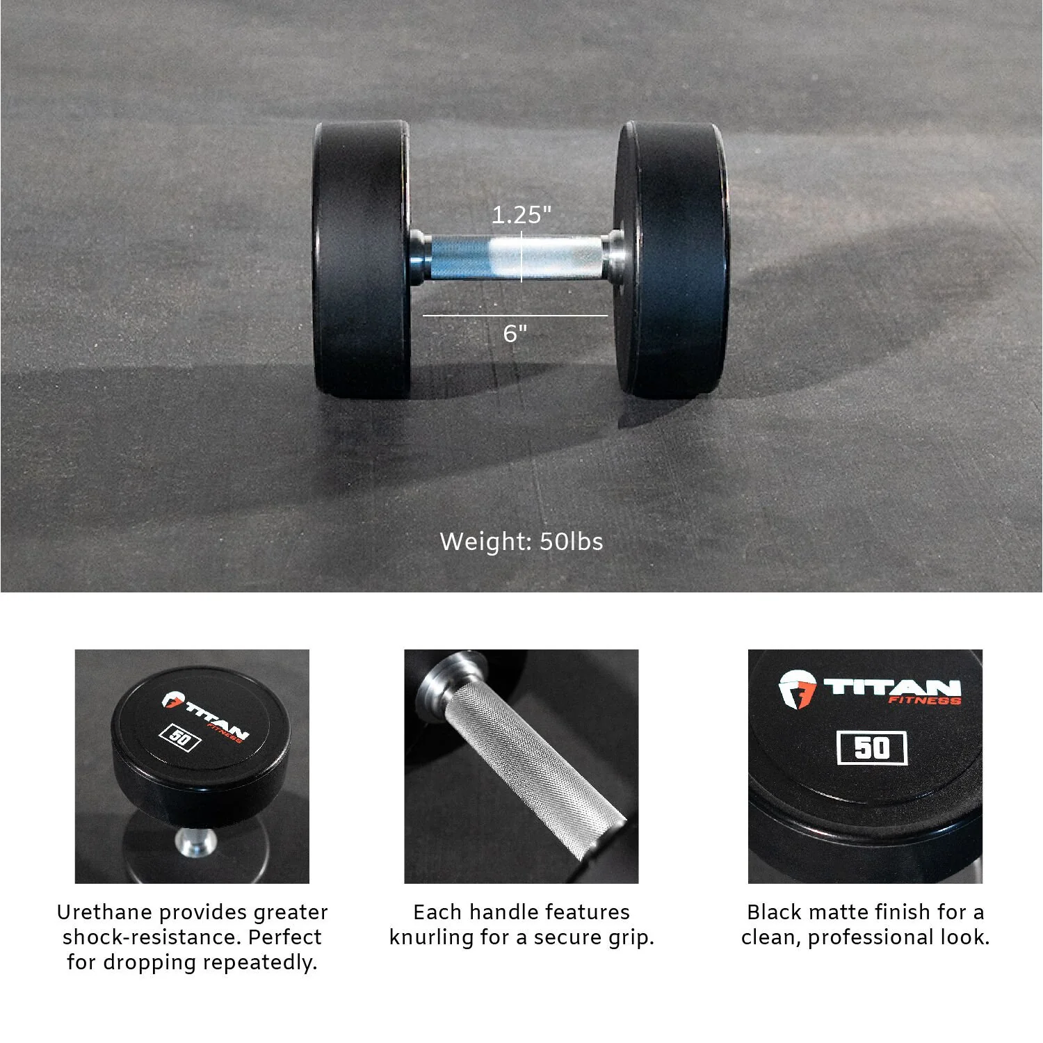 Scratch and Dent - Urethane Dumbbells | 50 LB | Single - FINAL SALE - Image 3